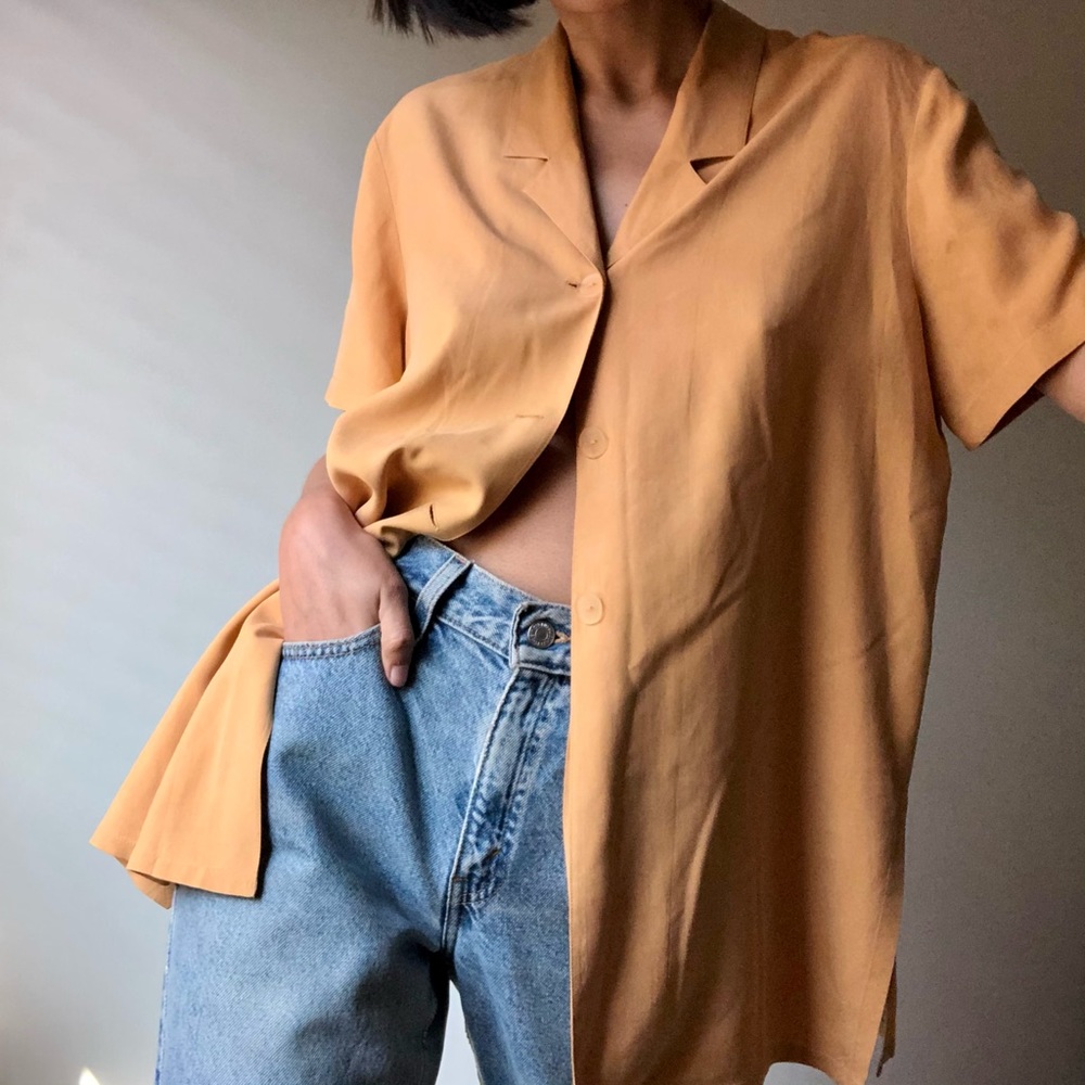 Orange Silk Button Down - Picture 2 of 6